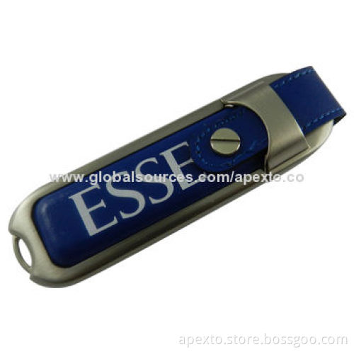 Blue Leather USB Flash Drive with Anti-shock and Moisture Resistance,Supports Plug-and-play Function